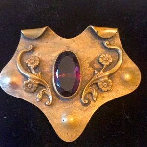 WOW ! Art Nouveau sash pin amethyst-color stone romantic Downton Gothic BoHo